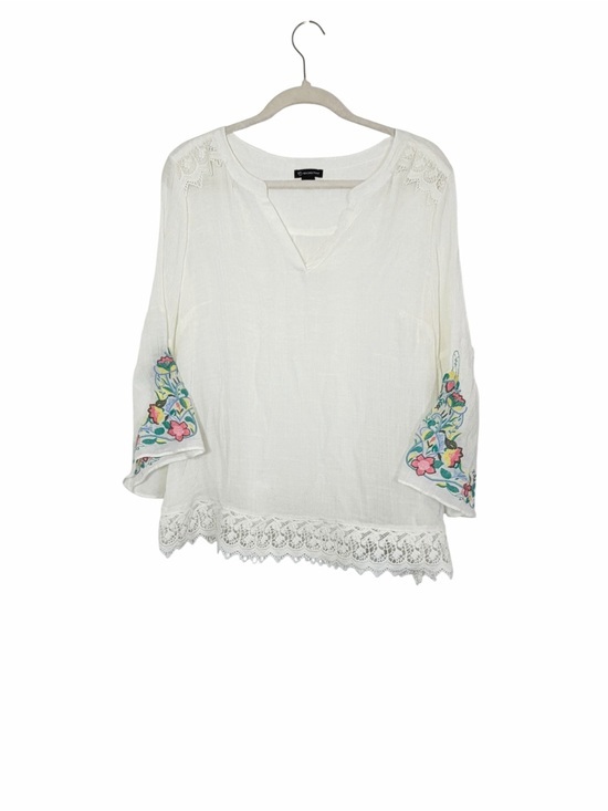 new directions Tops - Y2K Boho Embroidered White Peasant Top Lace Trim Indie Sleaze Size L Cottagecore